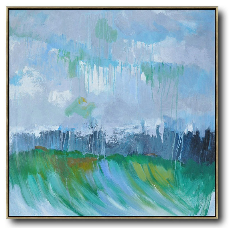 Large Abstract Art Handmade Painting,Oversized Abstract Landscape Oil Painting,Hand Painted Acrylic Painting,Gray,Green,Dark Blue.etc